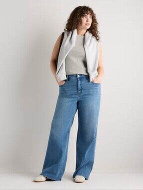 QUINCE Bella Stretch Wide Leg Jeans Seaside Blue Size 32